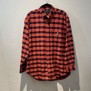 Lauren Ralph Lauren Orange and Navy Plaid Button-Down Shirt Size Medium